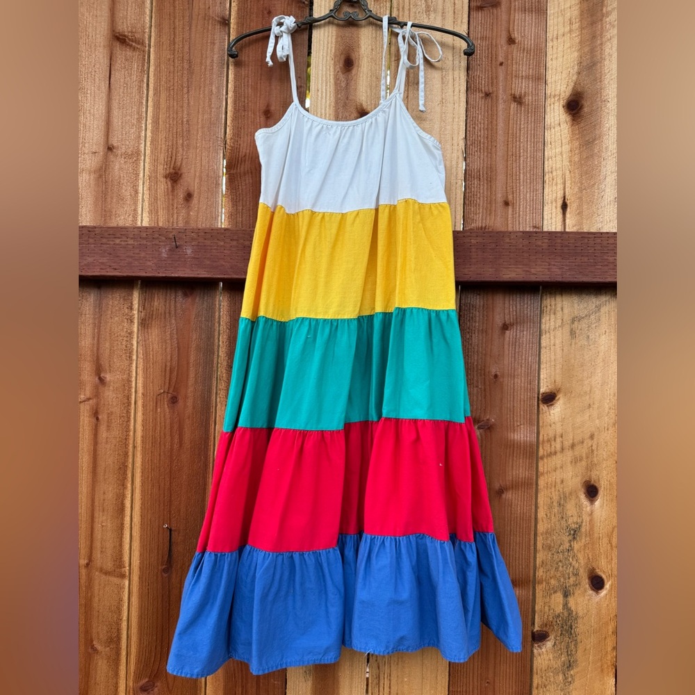 Vintage 80’s Sears Multicolor Striped Rainbow Midi Dress Sz Small *599